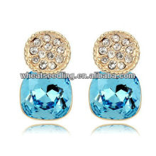 Emerald Price Per Carat 24K Gold Plated Round blue Crystal Stud Earrrings Wholesale 2013012638